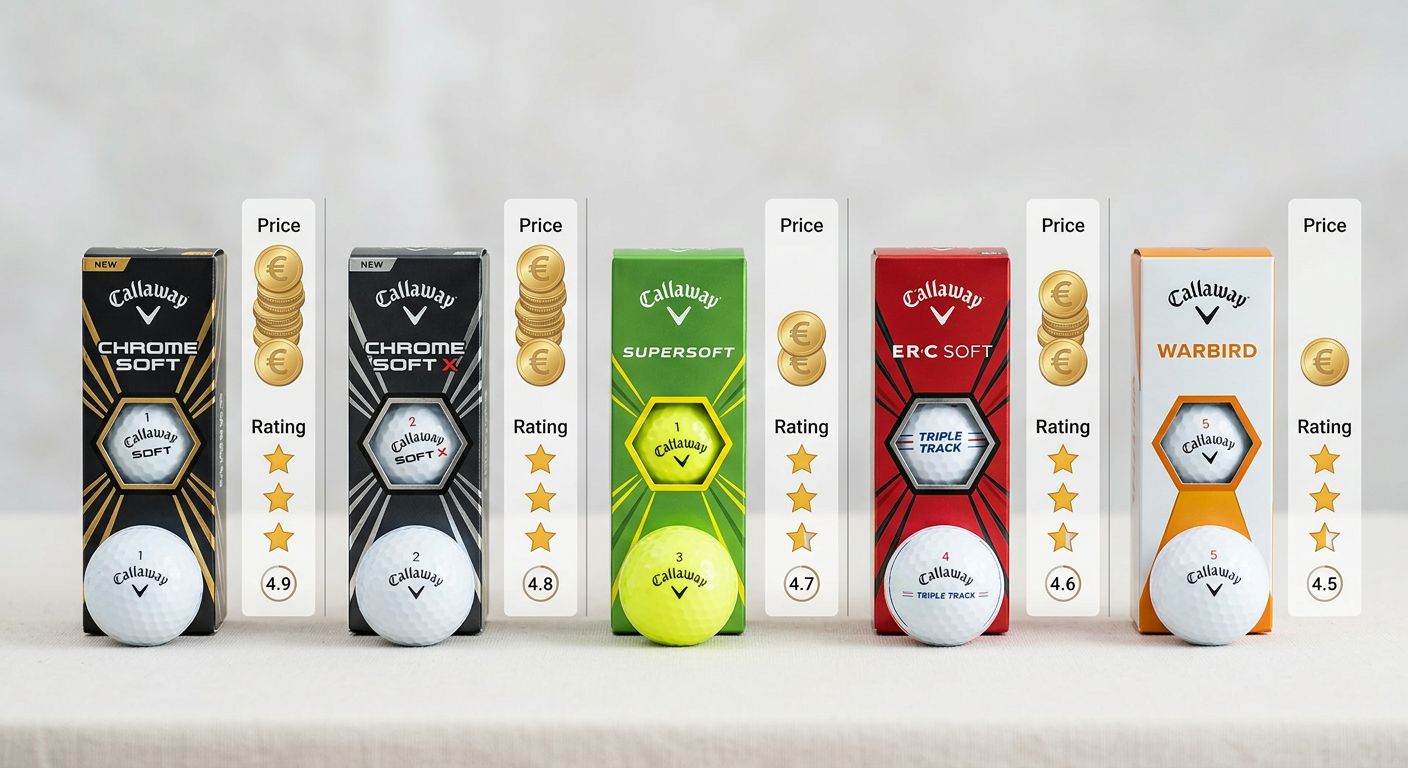 Ein Bild von verschiedenen Callaway Golfbällen, die auf einem Tee liegen.
BILD4: Ein Golfspieler, der triumphierend den Arm hebt, nachdem er einen Birdie erzielt hat, mit einem Callaway Golfball im Vordergrund.