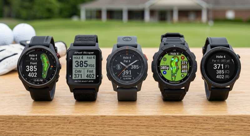 GPS Golfuhren Vergleich 2026 — verschiedene Modelle nebeneinander