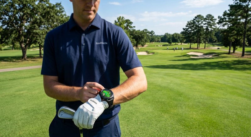 Garmin Approach S70 Display auf dem Golfplatz — Grün-Distanzen