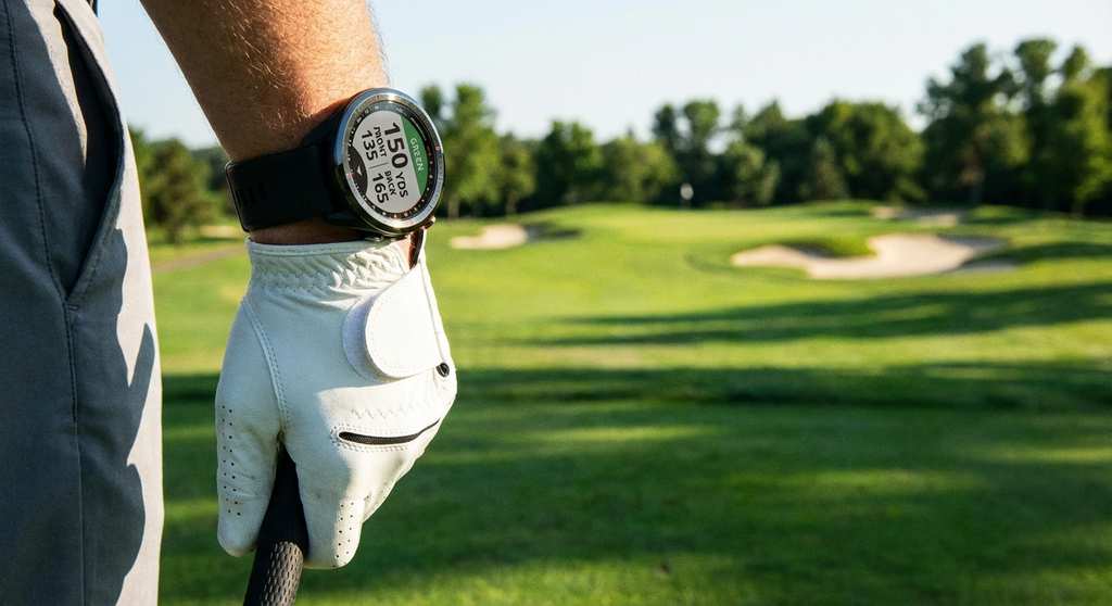 Golf GPS Uhr Garmin Approach am Handgelenk auf Golfplatz