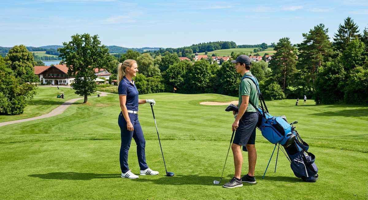 Golfer mit Tasche auf dem Golfplatz — Vorbereitung auf die Platzreife