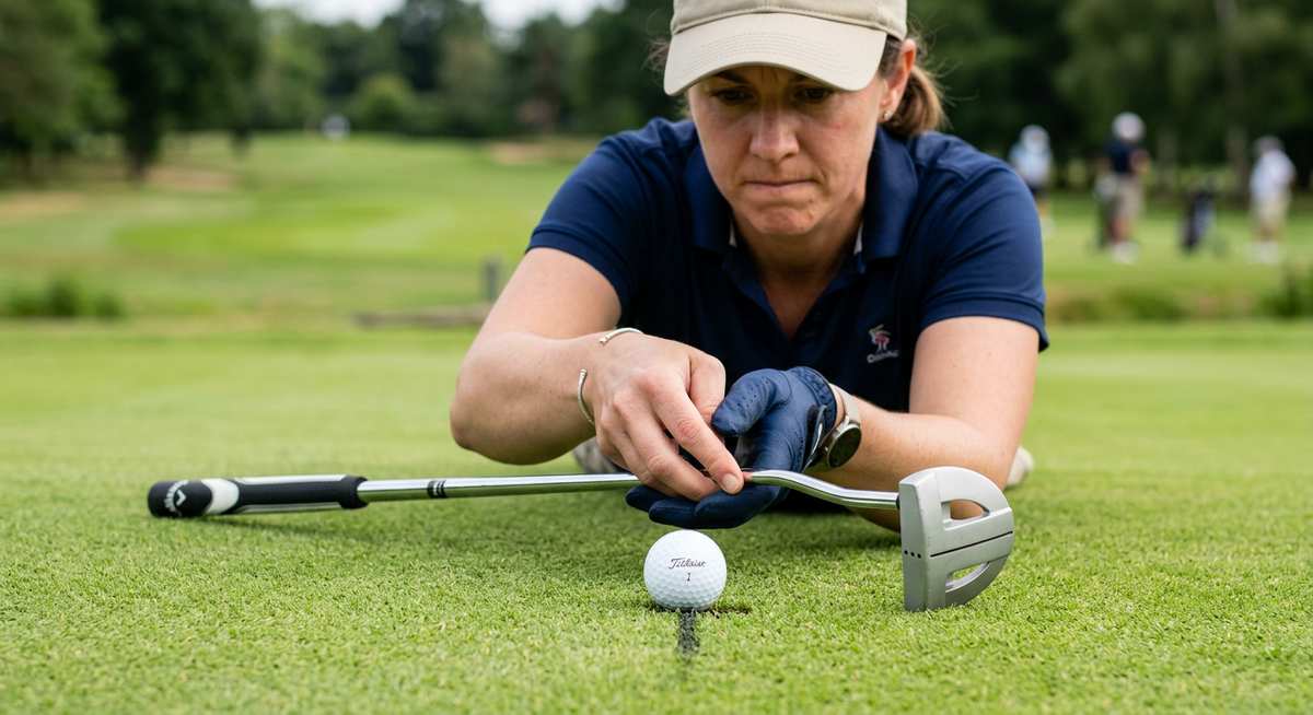 Konzentrierter Anfänger beim Putten auf dem Green — Prüfungsvorbereitung