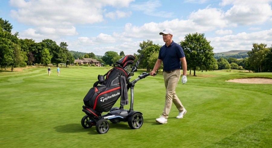 Golf Trolley elektrisch Test 2026 — E-Trolley auf dem Golfplatz