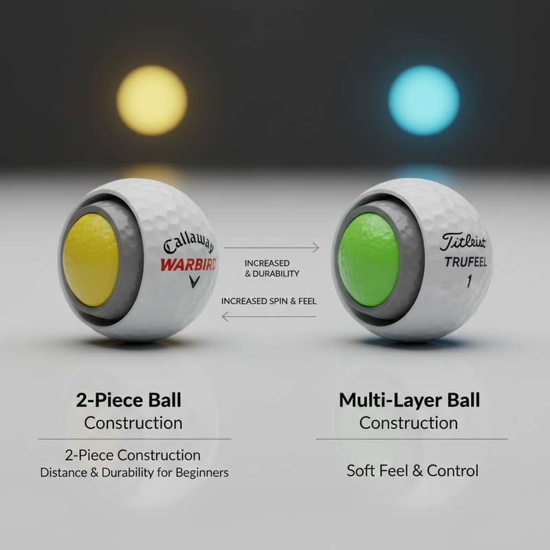 Golfball Aufbau – 2-teilig, 3-teilig, 4-teilig im Querschnitt