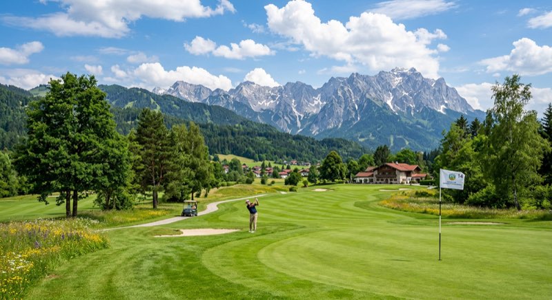 Golfreisen Deutschland — malerischer Golfplatz mit Bergpanorama