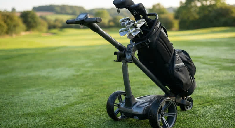 Elektro-Golftrolley mit Fernbedienung auf dem Fairway