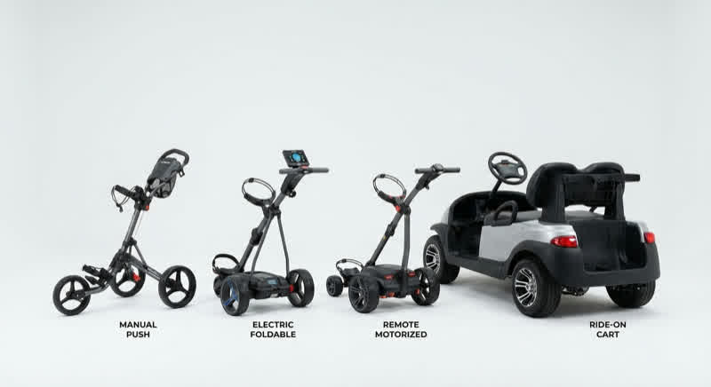 Golftrolley Vergleich — verschiedene Modelle nebeneinander