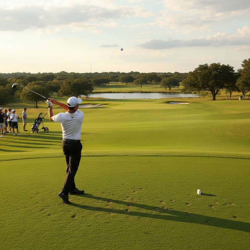 Golfschwung mit professionellem Golfschläger auf dem Fairway